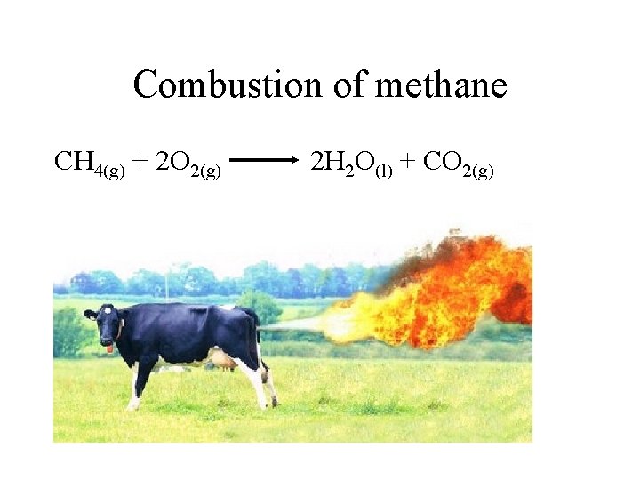 Combustion of methane CH 4(g) + 2 O 2(g) 2 H 2 O(l) +