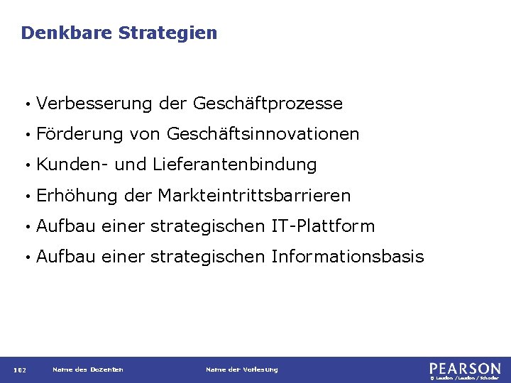 Denkbare Strategien • Verbesserung der Geschäftprozesse • Förderung von Geschäftsinnovationen • Kunden- und Lieferantenbindung