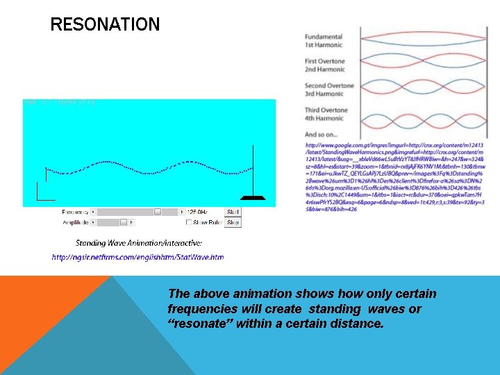 RESONATION The above animation shows how only certain frequencies will create standing waves or