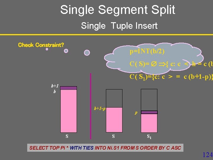 Single Segment Split Single Tuple Insert Check Constraint? p=INT(b/2) C( S)= { c: c