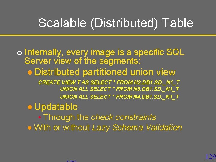 Scalable (Distributed) Table ¢ Internally, every image is a specific SQL Server view of
