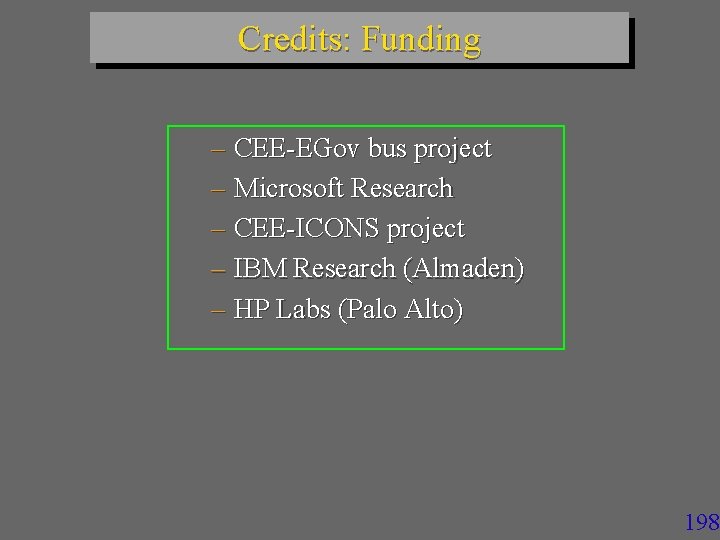 Credits: Funding – CEE-EGov bus project – Microsoft Research – CEE-ICONS project – IBM