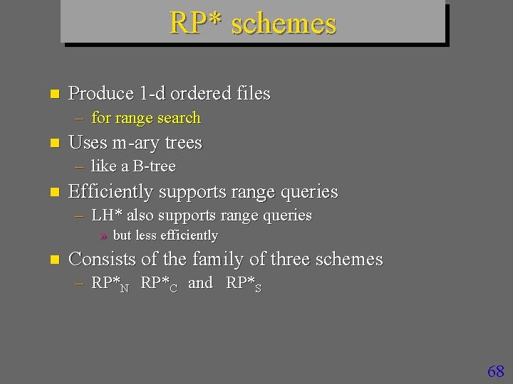 RP* schemes n Produce 1 -d ordered files – for range search n Uses