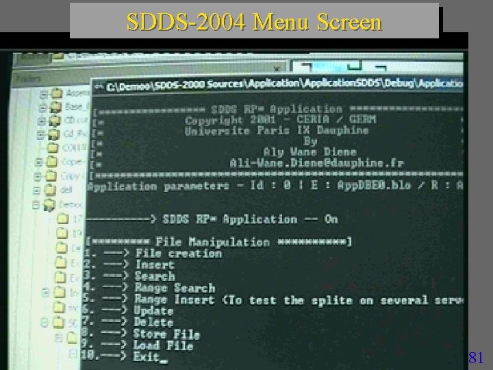 SDDS-2004 Menu Screen 81 