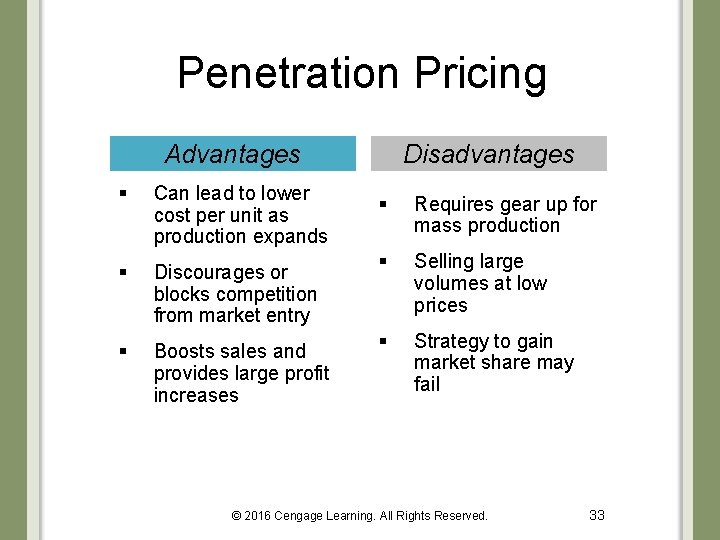 Penetration Pricing Advantages § Can lead to lower cost per unit as production expands