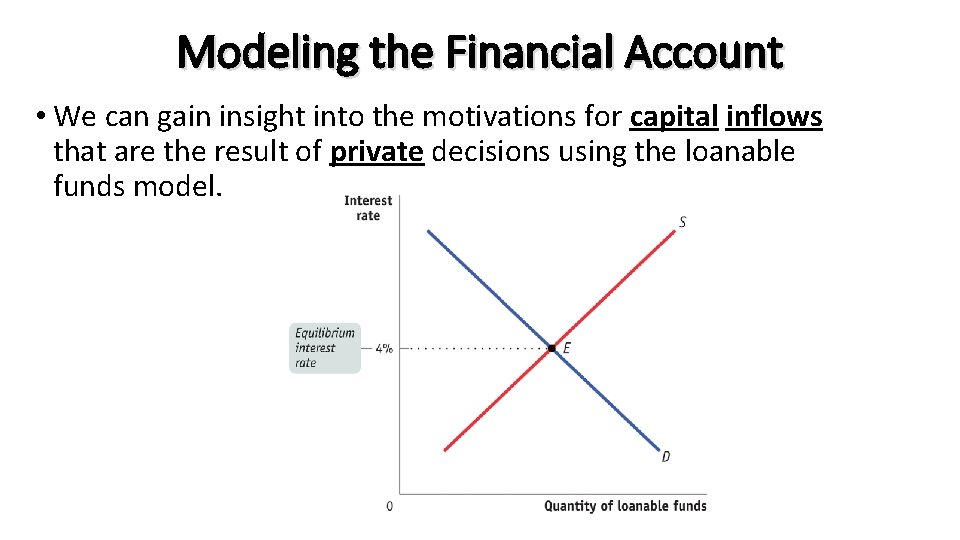 Modeling the Financial Account • We can gain insight into the motivations for capital