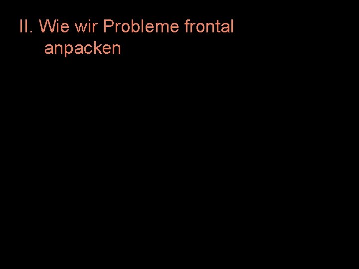 II. Wie wir Probleme frontal anpacken 