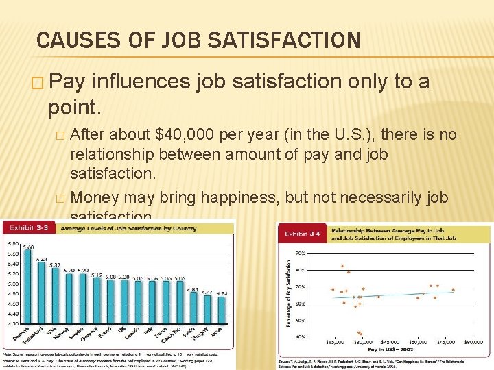 CAUSES OF JOB SATISFACTION � Pay influences job satisfaction only to a point. After