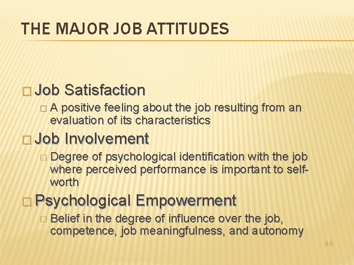THE MAJOR JOB ATTITUDES � Job Satisfaction � A positive feeling about the job