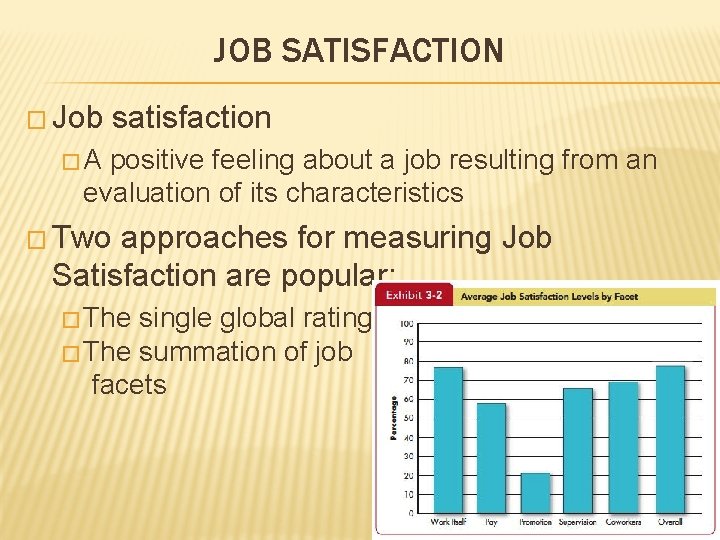 JOB SATISFACTION � Job satisfaction �A positive feeling about a job resulting from an