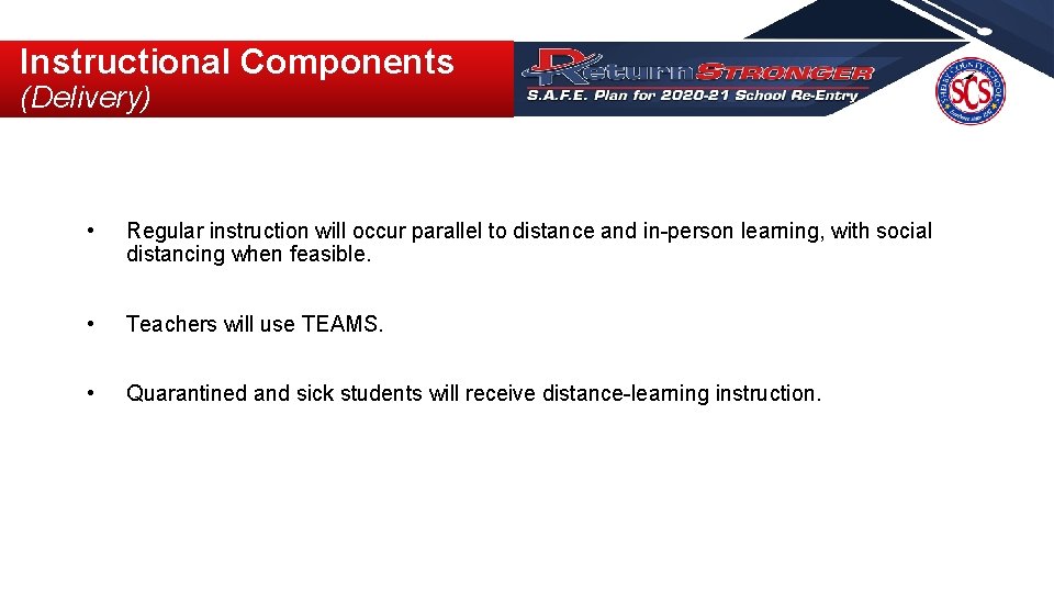 Instructional Components (Delivery) • Regular instruction will occur parallel to distance and in-person learning, Instructional Components (Delivery) • Regular instruction will occur parallel to distance and in-person learning,