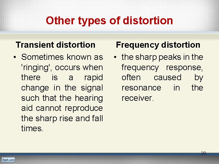 Other types of distortion Transient distortion • Sometimes known as 'ringing', occurs when there