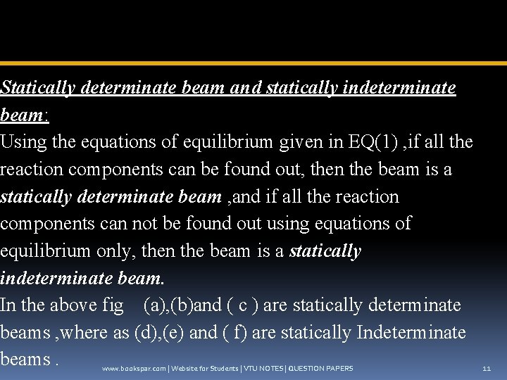 Statically determinate beam and statically indeterminate beam: Using the equations of equilibrium given in