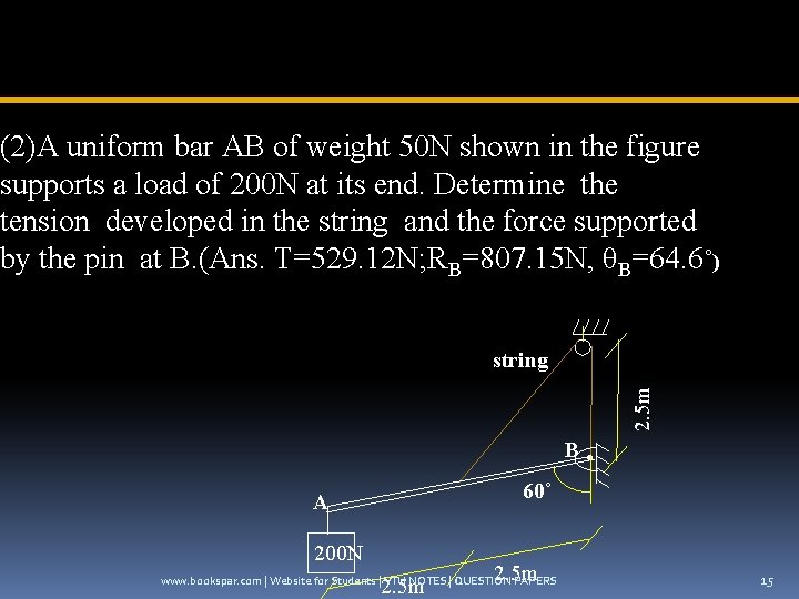 (2)A uniform bar AB of weight 50 N shown in the figure supports a