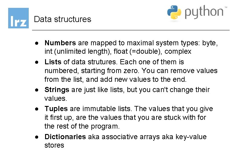 Data structures ● Numbers are mapped to maximal system types: byte, int (unlimited length), Data structures ● Numbers are mapped to maximal system types: byte, int (unlimited length),