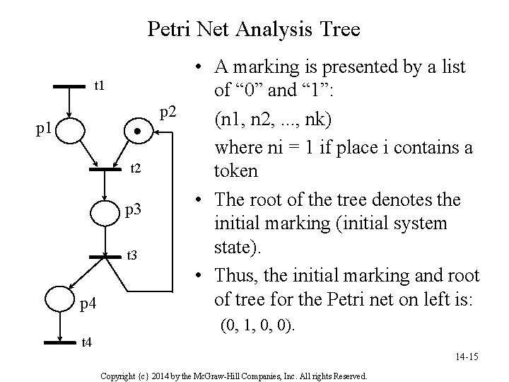 Petri Net Analysis Tree t 1 p 4 t 4 • A marking is