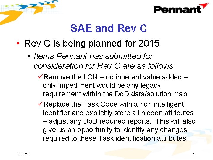 SAE and Rev C • Rev C is being planned for 2015 § Items