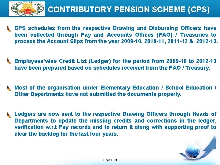 LOGO CONTRIBUTORY PENSION SCHEME (CPS) CPS schedules from the respective Drawing and Disbursing Officers