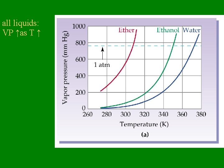 all liquids: VP ↑as T ↑ 