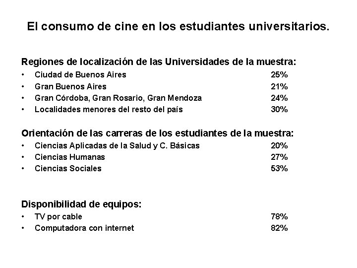 El consumo de cine en los estudiantes universitarios. Regiones de localización de las Universidades