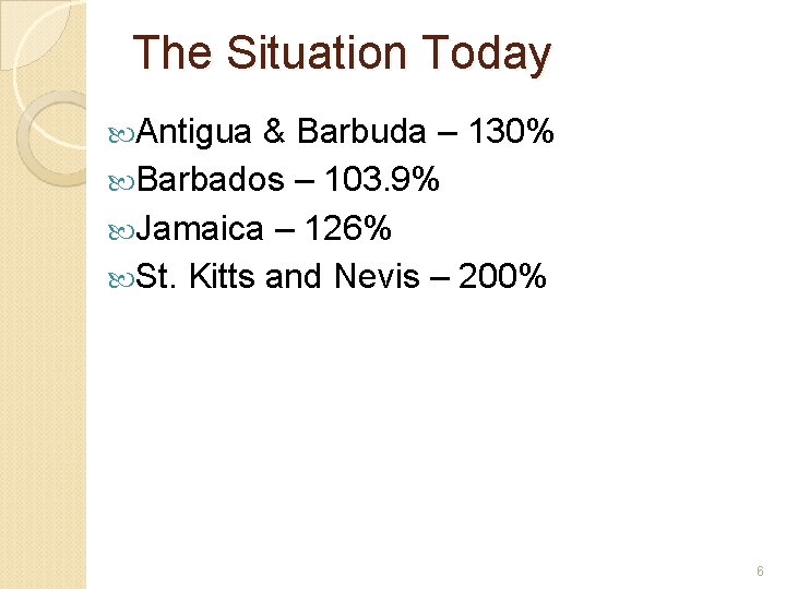 The Situation Today Antigua & Barbuda – 130% Barbados – 103. 9% Jamaica –