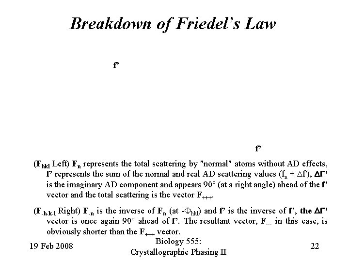 Breakdown of Friedel’s Law f’ f’ (Fhkl Left) Fn represents the total scattering by