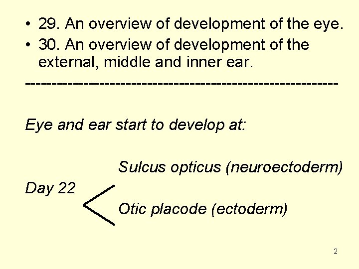  • 29. An overview of development of the eye. • 30. An overview