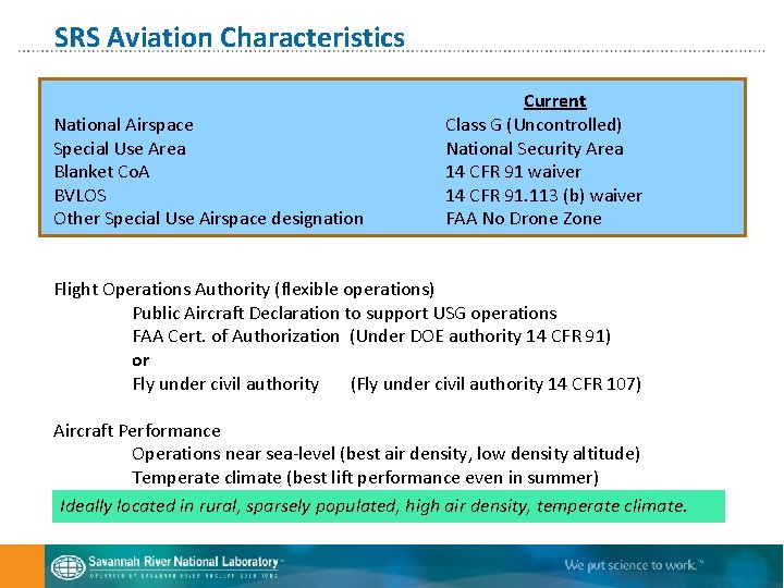 SRS Aviation Characteristics National Airspace Special Use Area Blanket Co. A BVLOS Other Special