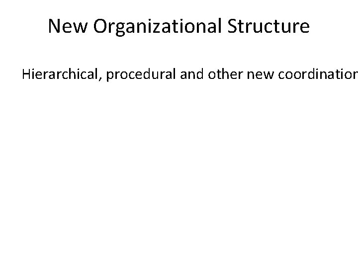 New Organizational Structure Hierarchical, procedural and other new coordination 