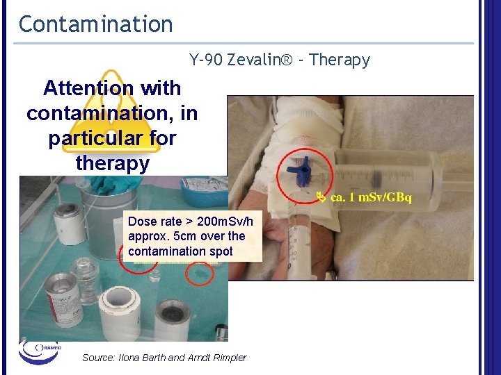 Contamination Y-90 Zevalin® - Therapy Attention with contamination, in particular for therapy Dose rate