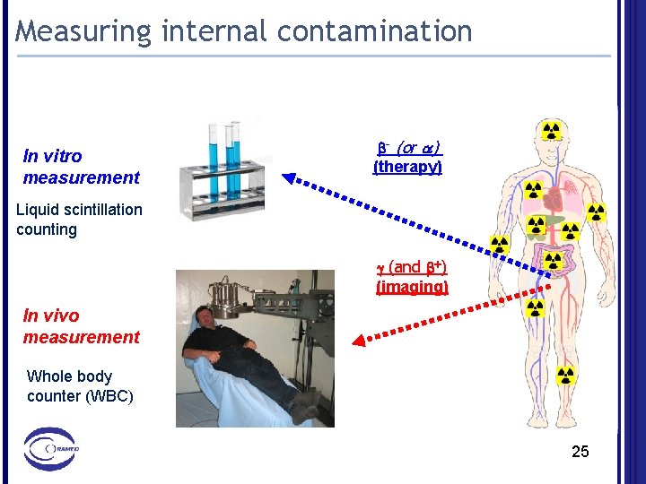 Measuring internal contamination In vitro measurement b- (or a) (therapy) Liquid scintillation counting g