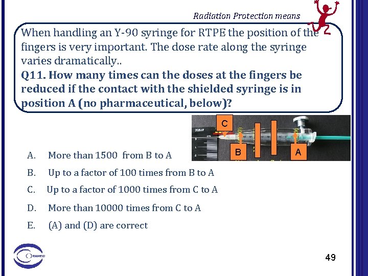 Radiation Protection means When handling an Y-90 syringe for RTPE the position of the