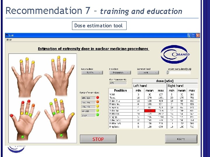 Recommendation 7 – training and education Dose estimation tool 