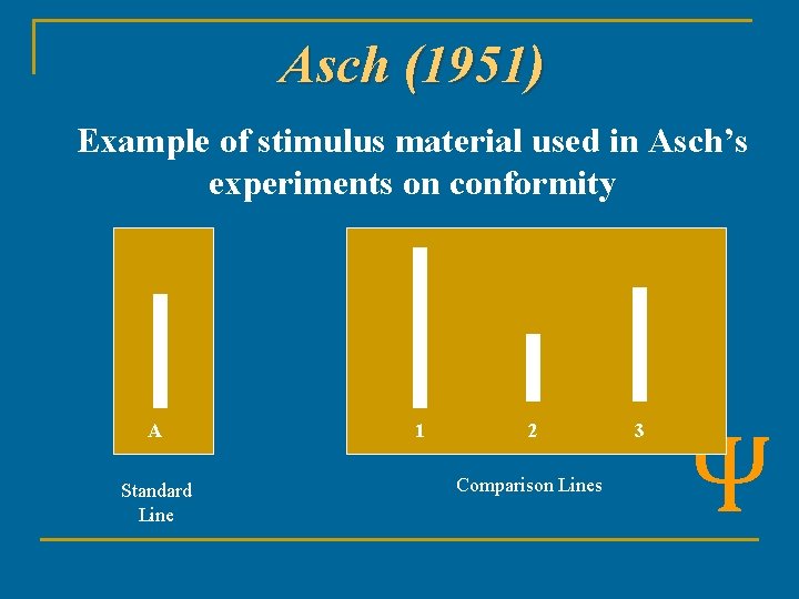 Asch (1951) Example of stimulus material used in Asch’s experiments on conformity A Standard