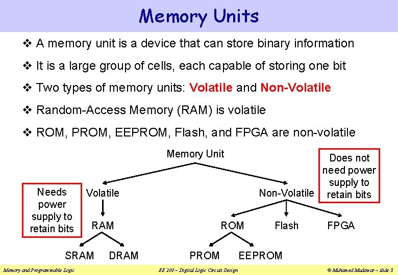Memory Units v A memory unit is a device that can store binary information