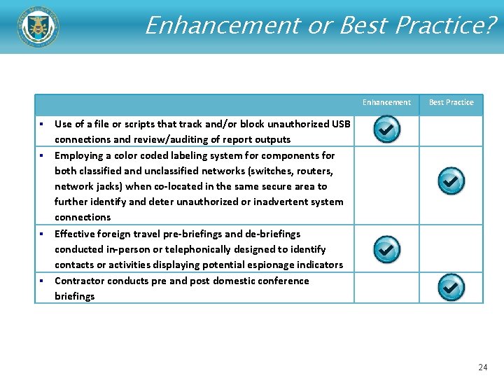 Enhancement or Best Practice? Enhancement § § Best Practice Use of a file or