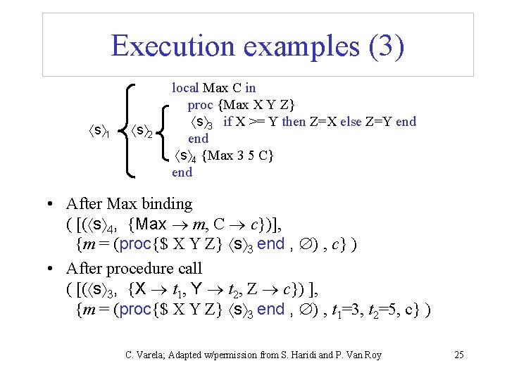 Execution examples (3) s 1 s 2 local Max C in proc {Max X