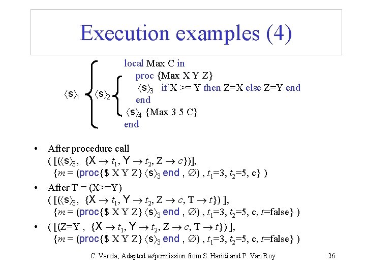Execution examples (4) s 1 s 2 local Max C in proc {Max X