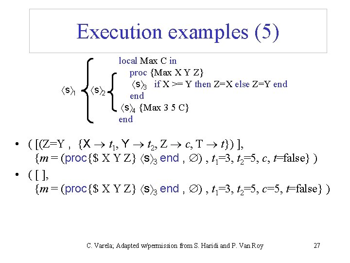 Execution examples (5) s 1 s 2 local Max C in proc {Max X