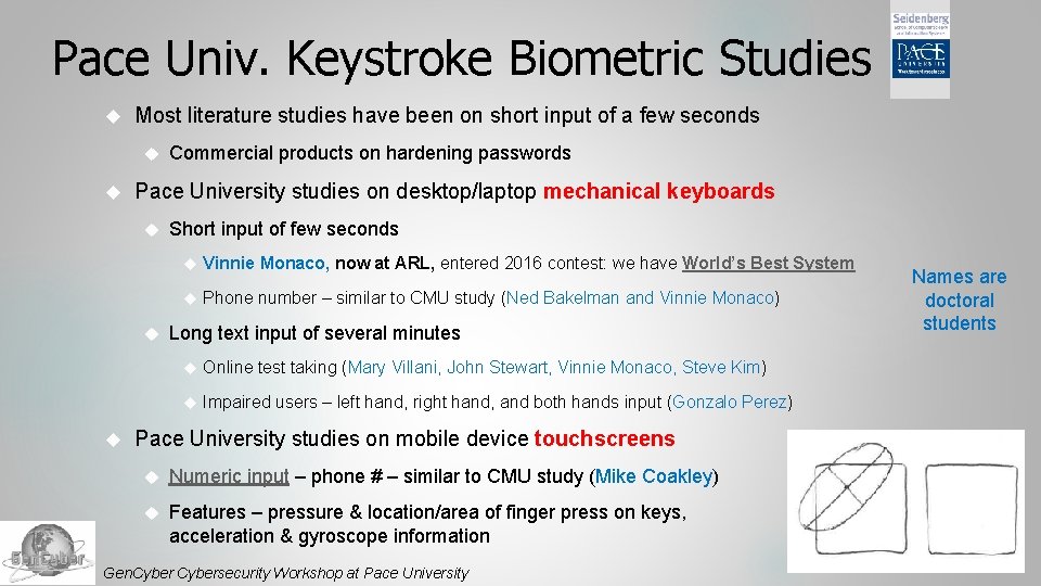 Pace Univ. Keystroke Biometric Studies Most literature studies have been on short input of