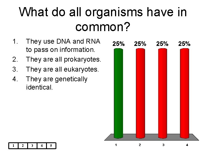 What do all organisms have in common? 1. They use DNA and RNA to