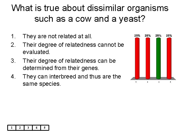 What is true about dissimilar organisms such as a cow and a yeast? 1.