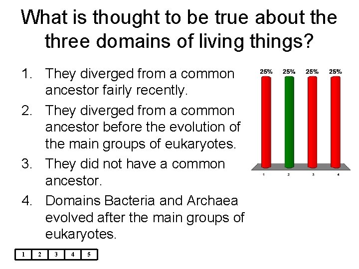 What is thought to be true about the three domains of living things? 1.