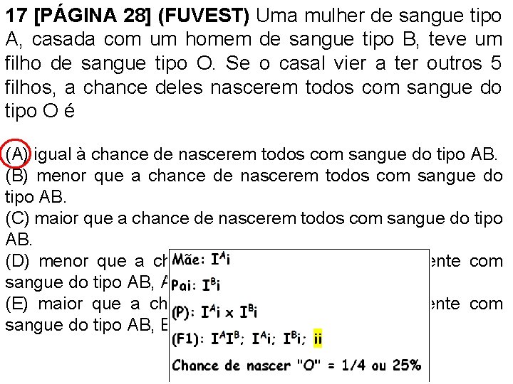 17 [PÁGINA 28] (FUVEST) Uma mulher de sangue tipo A, casada com um homem