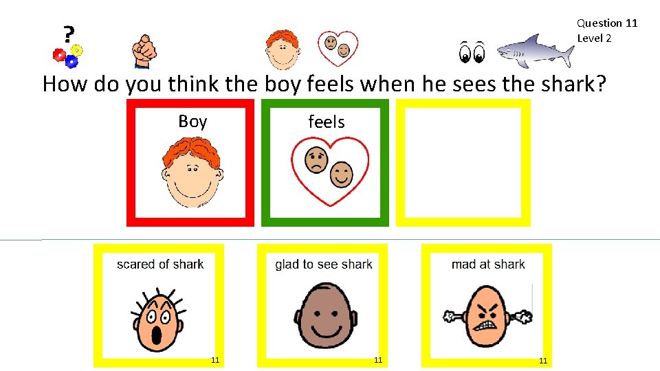 Question 11 Level 2 How do you think the boy feels when he sees