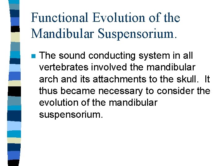 Functional Evolution of the Mandibular Suspensorium. n The sound conducting system in all vertebrates