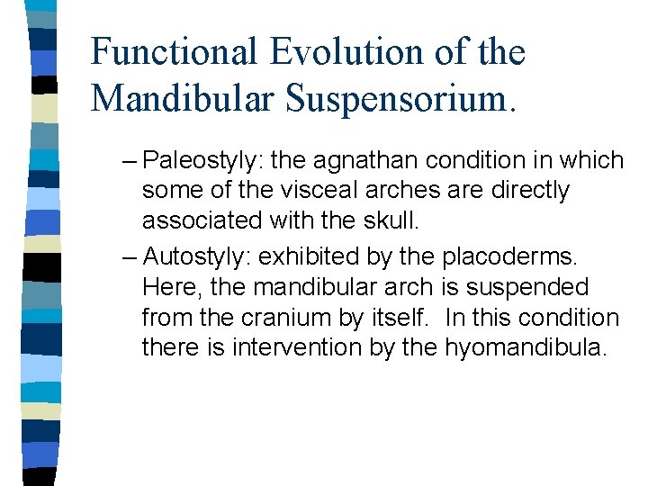 Functional Evolution of the Mandibular Suspensorium. – Paleostyly: the agnathan condition in which some