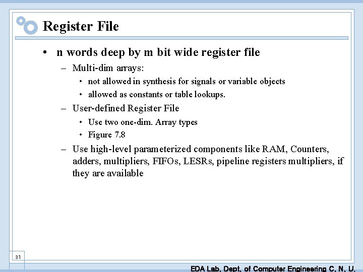 Register File • n words deep by m bit wide register file – Multi-dim