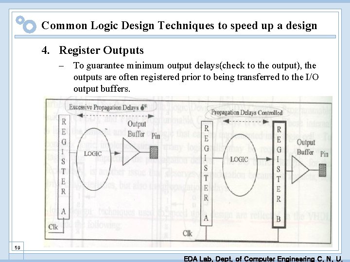 Common Logic Design Techniques to speed up a design 4. Register Outputs – To