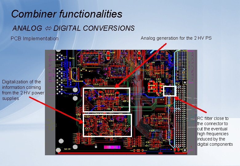 Combiner functionalities ANALOG DIGITAL CONVERSIONS PCB Implementation Analog generation for the 2 HV PS